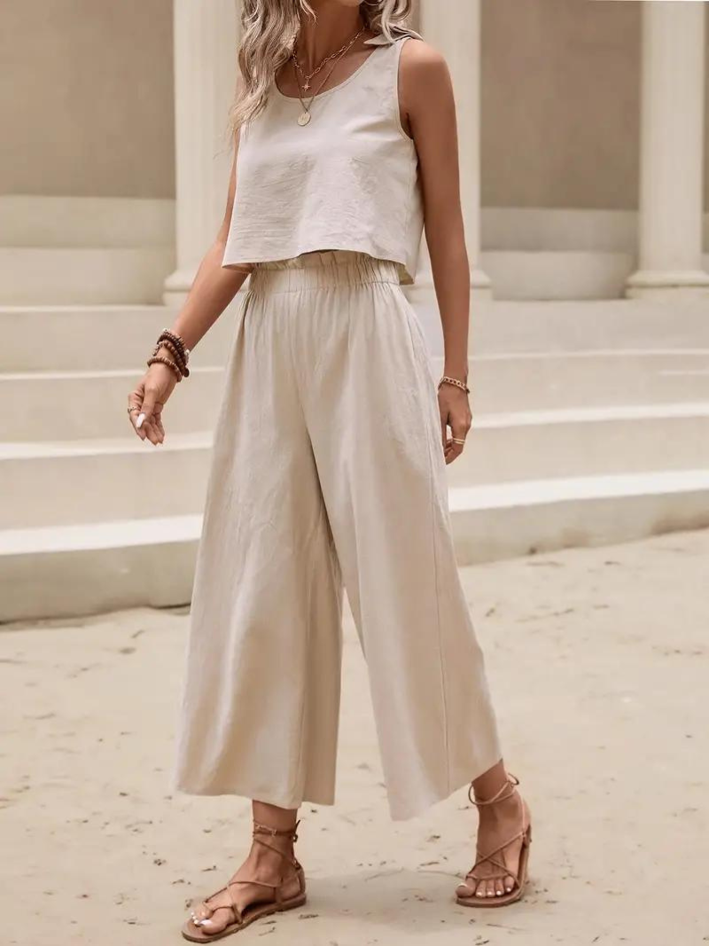 Tweedelige Set, Bijpassend, Losse Pasvorm, Broek Met Wijde Pijpen, Zomerkleding-Boetiek Moda