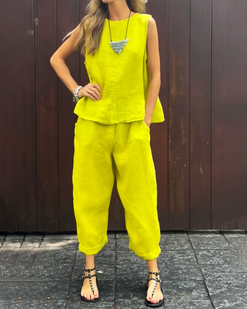 Tweedelige Set - Losjes model - Mouwloos - Zomerkleding - Co-Ord Sets Vrouwen-Boetiek Moda