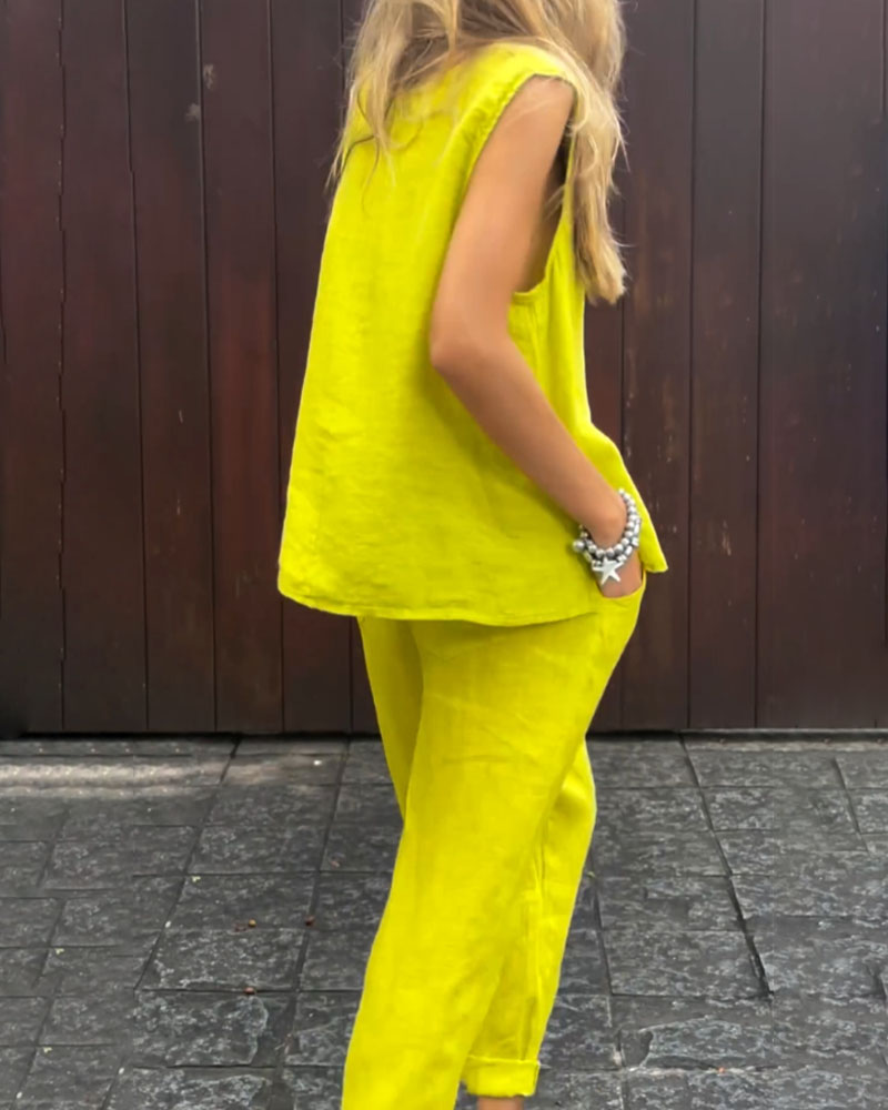 Tweedelige Set - Losjes model - Mouwloos - Zomerkleding - Co-Ord Sets Vrouwen-Boetiek Moda