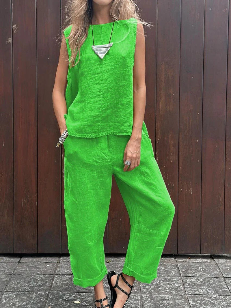 Tweedelige Set - Losjes model - Mouwloos - Zomerkleding - Co-Ord Sets Vrouwen-Boetiek Moda