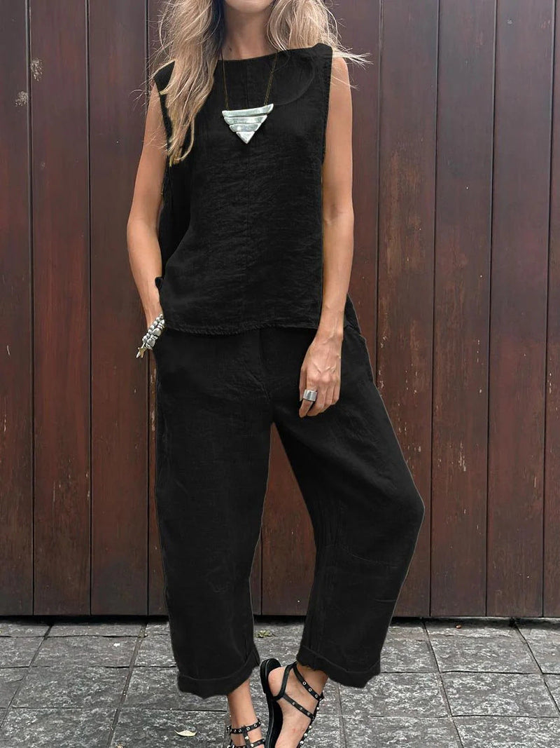 Tweedelige Set - Losjes model - Mouwloos - Zomerkleding - Co-Ord Sets Vrouwen-Boetiek Moda