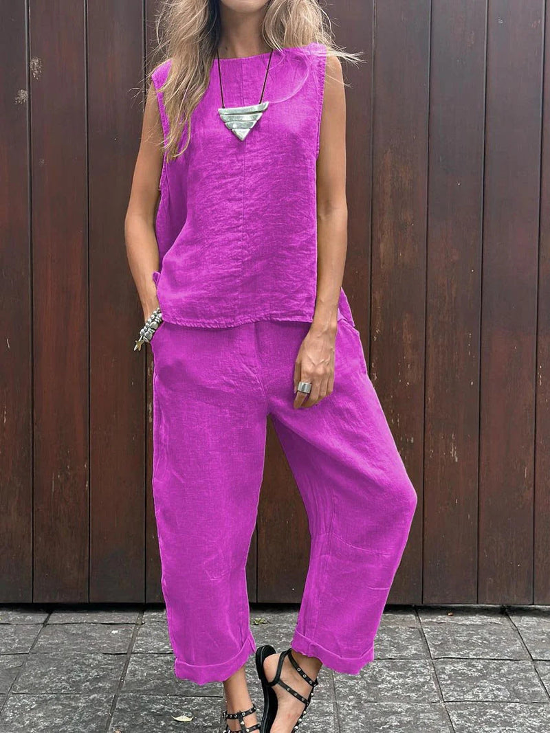 Tweedelige Set - Losjes model - Mouwloos - Zomerkleding - Co-Ord Sets Vrouwen-Boetiek Moda