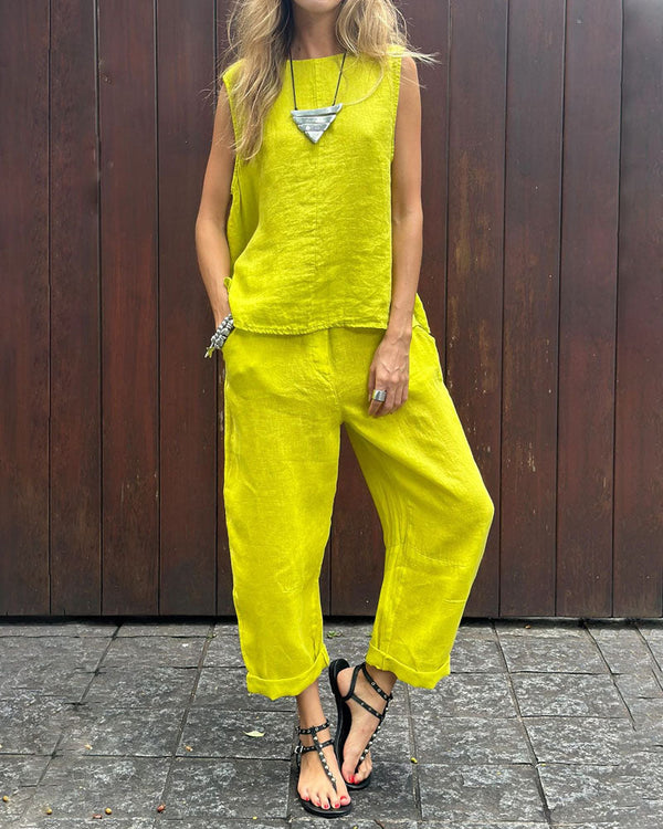 Tweedelige Set - Losjes model - Mouwloos - Zomerkleding - Co-Ord Sets Vrouwen-Boetiek Moda