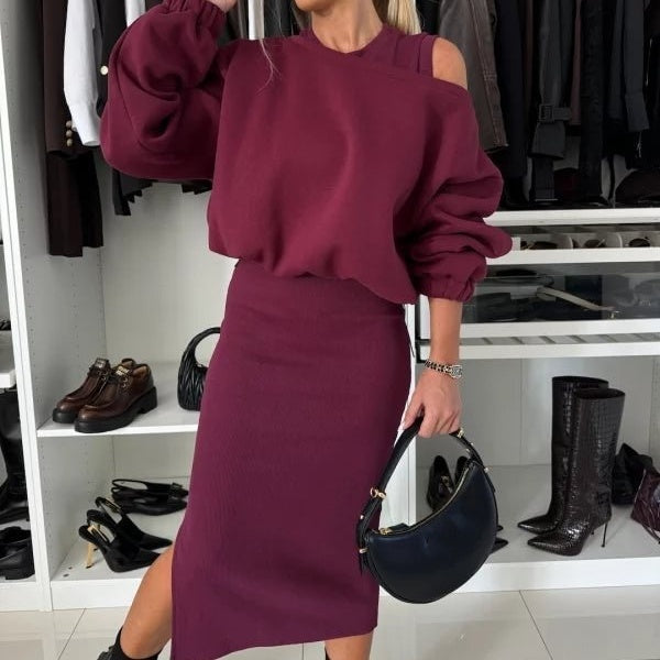 Tweedelige Set | Midi | Lange mouwen | Rok en shirt | Samengestelde set Vrouwen-Boetiek Moda