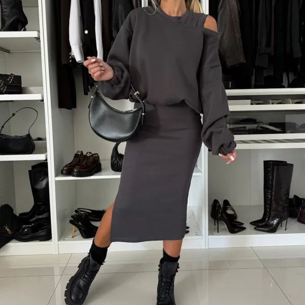 Tweedelige Set | Midi | Lange mouwen | Rok en shirt | Samengestelde set Vrouwen-Boetiek Moda