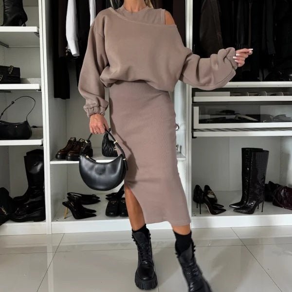Tweedelige Set | Midi | Lange mouwen | Rok en shirt | Samengestelde set Vrouwen-Boetiek Moda