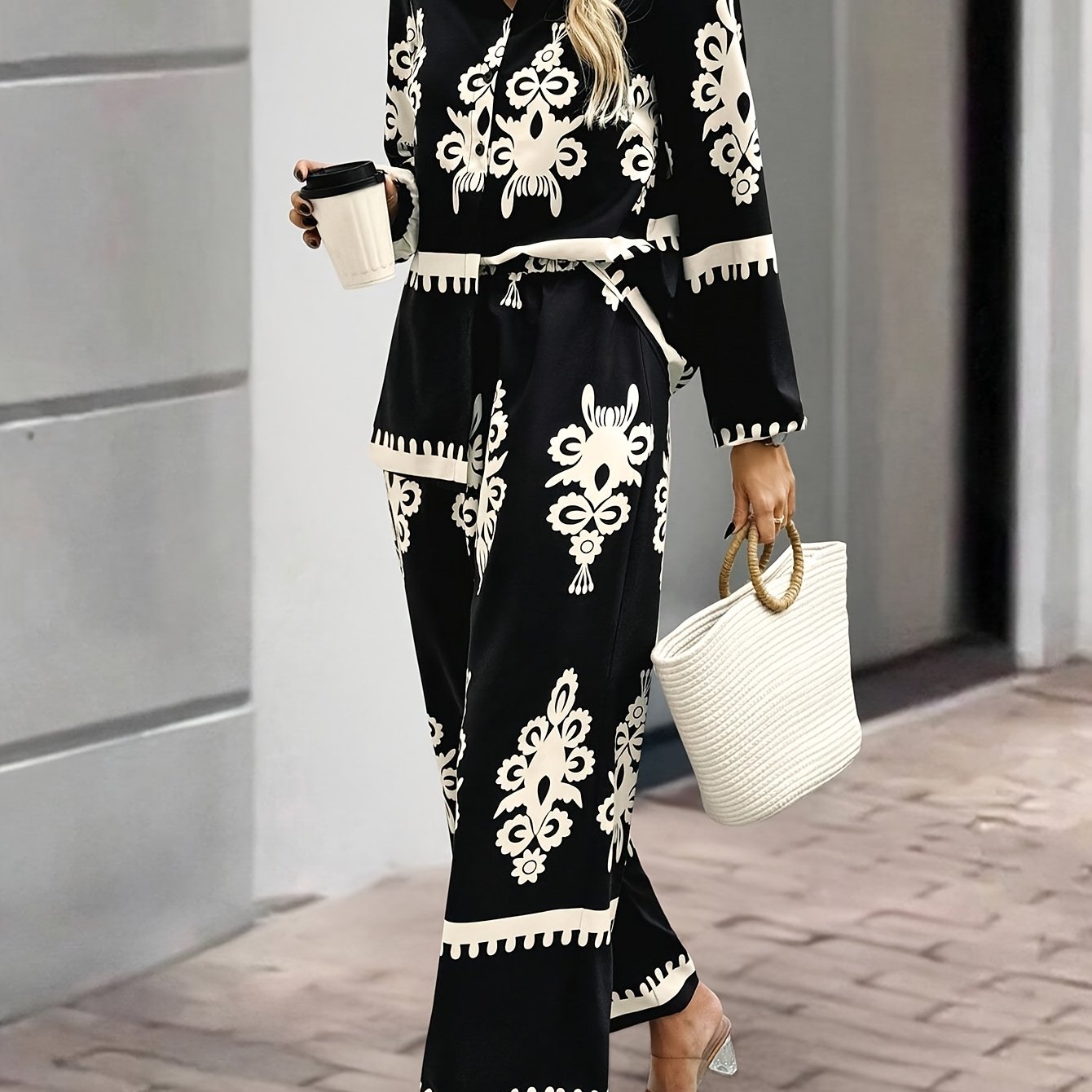 Tweedelige set - Broek met wijde pijpen - Blazer - Coord set - Dameskleding-Boetiek Moda