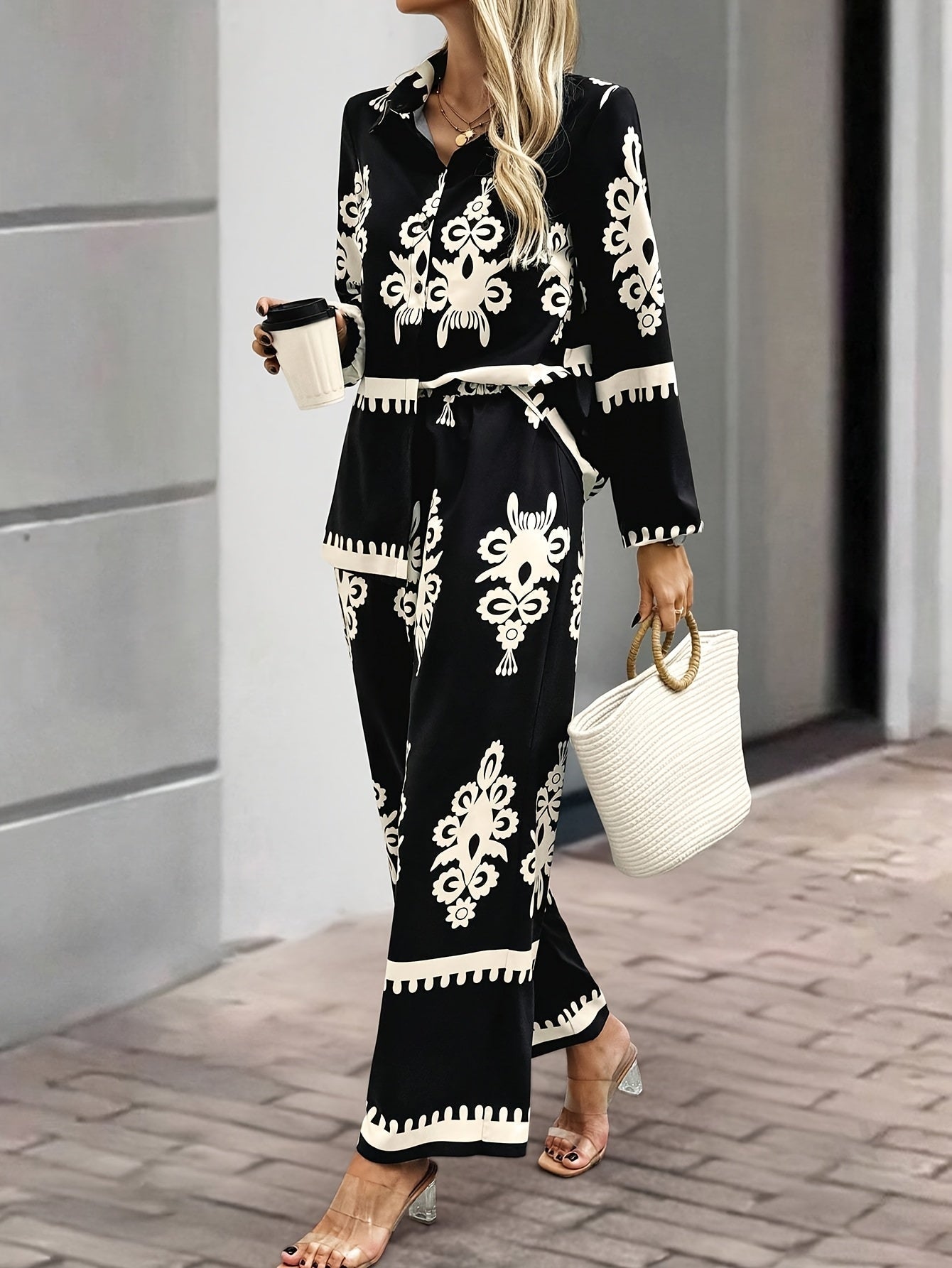 Tweedelige set - Broek met wijde pijpen - Blazer - Coord set - Dameskleding-Boetiek Moda
