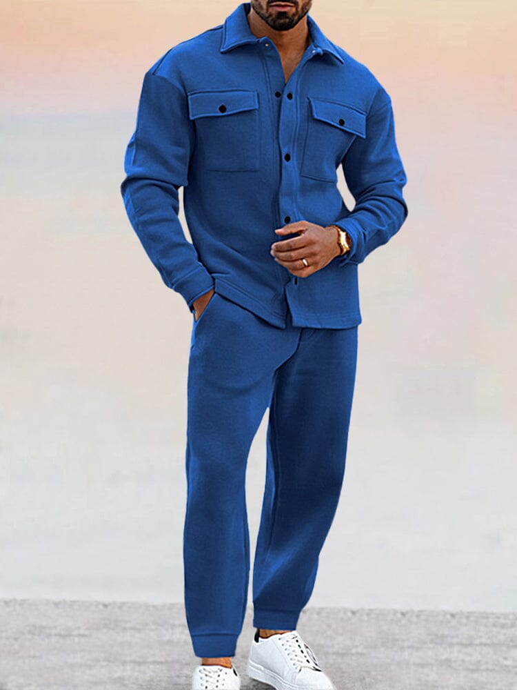 Tweedelige set - Casual overshirt met lange mouwen en broek voor heren-Boetiek Moda