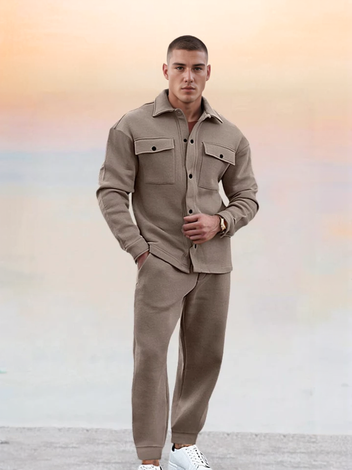 Tweedelige set - Casual overshirt met lange mouwen en broek voor heren-Boetiek Moda