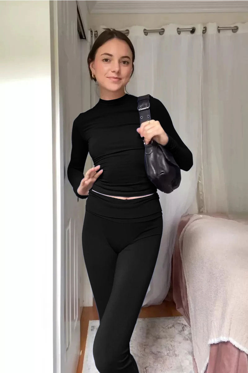 Tweedelige set - Elastisch T-shirt en uitlopende broek voor dames Loungeset-Boetiek Moda