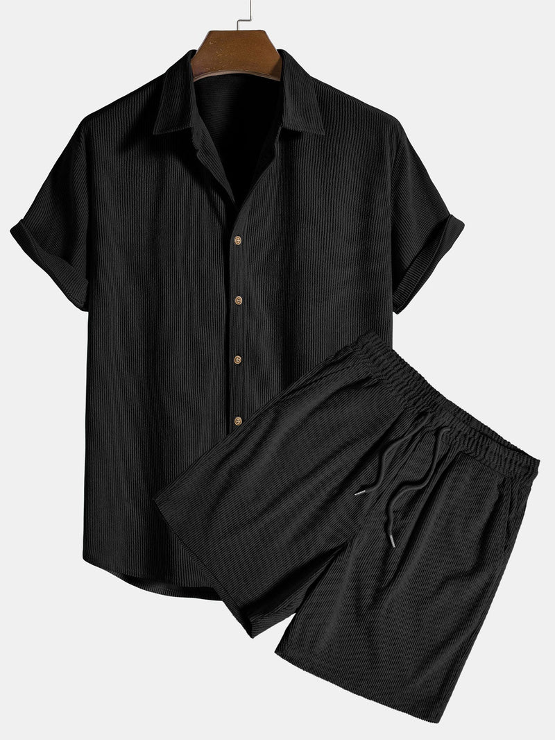 Tweedelige set | Korte mouwen | Koord | Shirt en korte broek | Herencollectie-Boetiek Moda