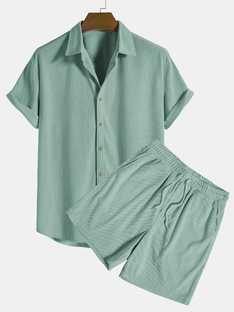 Tweedelige set | Korte mouwen | Koord | Shirt en korte broek | Herencollectie-Boetiek Moda