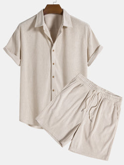 Tweedelige set | Korte mouwen | Koord | Shirt en korte broek | Herencollectie-Boetiek Moda