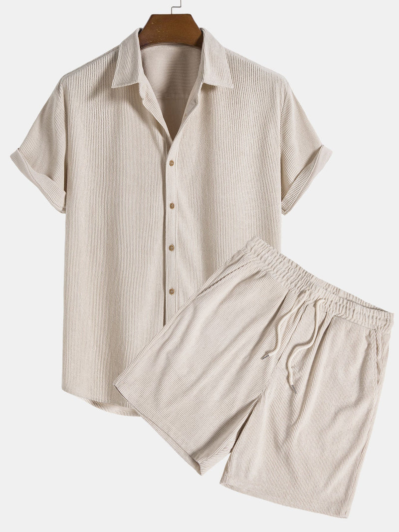 Tweedelige set | Korte mouwen | Koord | Shirt en korte broek | Herencollectie-Boetiek Moda