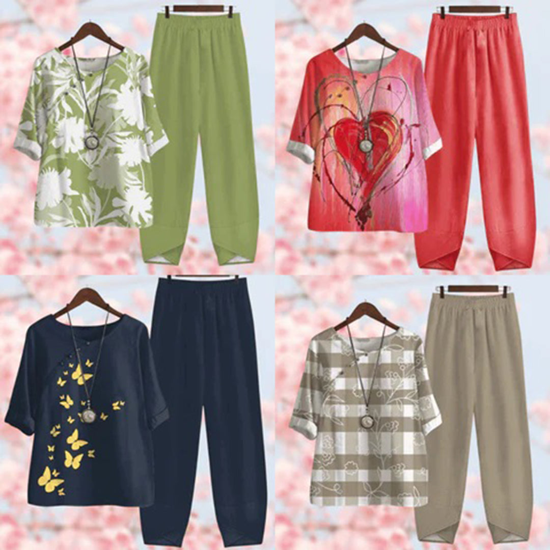 Tweedelige set - Korte mouwen - Los model - Zomerkleding - Dameskleding-Boetiek Moda