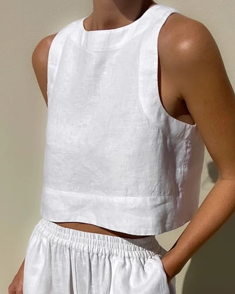 Tweedelige set - Linnen broek met wijde pijpen en top voor dames, perfect voor de zomer-Boetiek Moda