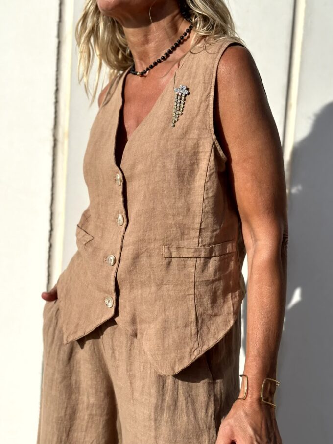Tweedelige set | Wijde pijpen | Mouwloos | Vest en broek | Tweedelige damesset-Boetiek Moda