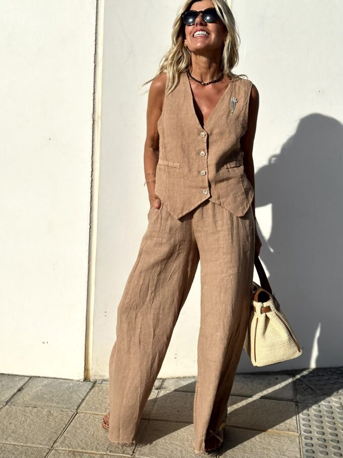 Tweedelige set | Wijde pijpen | Mouwloos | Vest en broek | Tweedelige damesset-Boetiek Moda