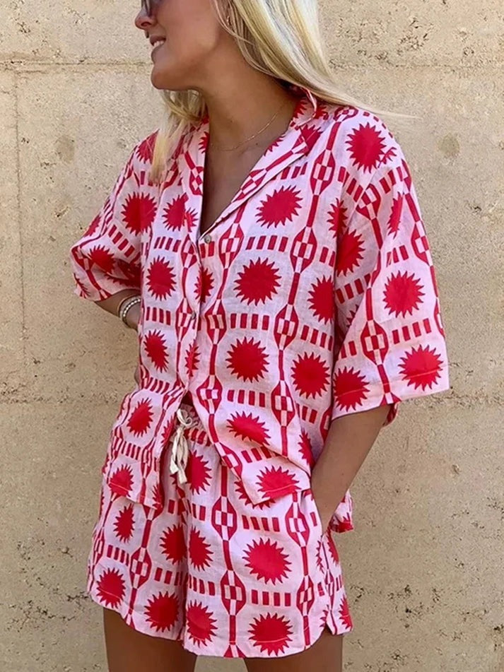 Tweedelige set | Zomer | Los model | Korte broek en overhemd | Samengestelde set voor vrouwen-Boetiek Moda
