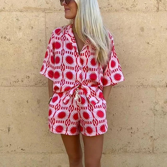 Tweedelige set | Zomer | Los model | Korte broek en overhemd | Samengestelde set voor vrouwen-Boetiek Moda