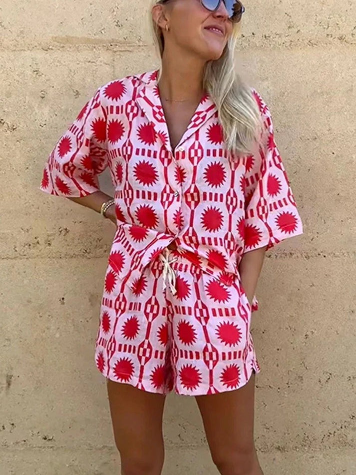 Tweedelige set | Zomer | Los model | Korte broek en overhemd | Samengestelde set voor vrouwen-Boetiek Moda