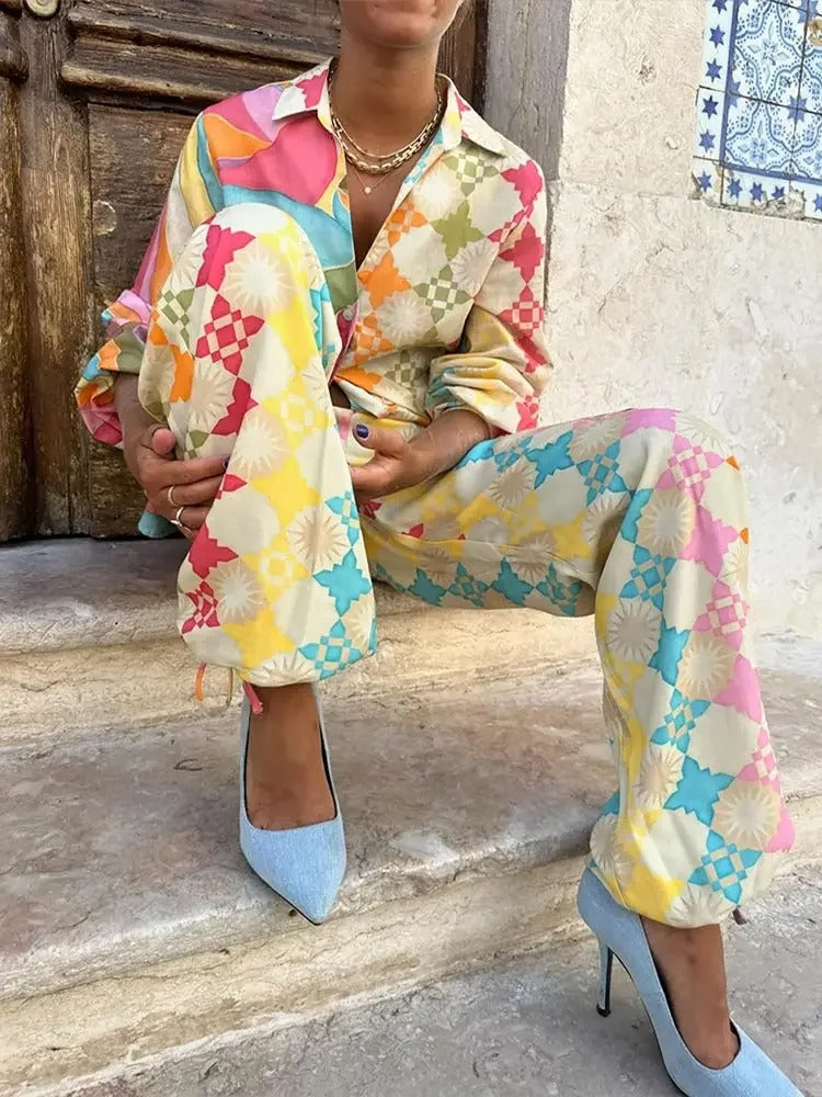 Tweedelige set en jurk | Kleurrijke | Lange Mouwen | Maxi Dress | Zomerjurk voor vrouwen-Boetiek Moda