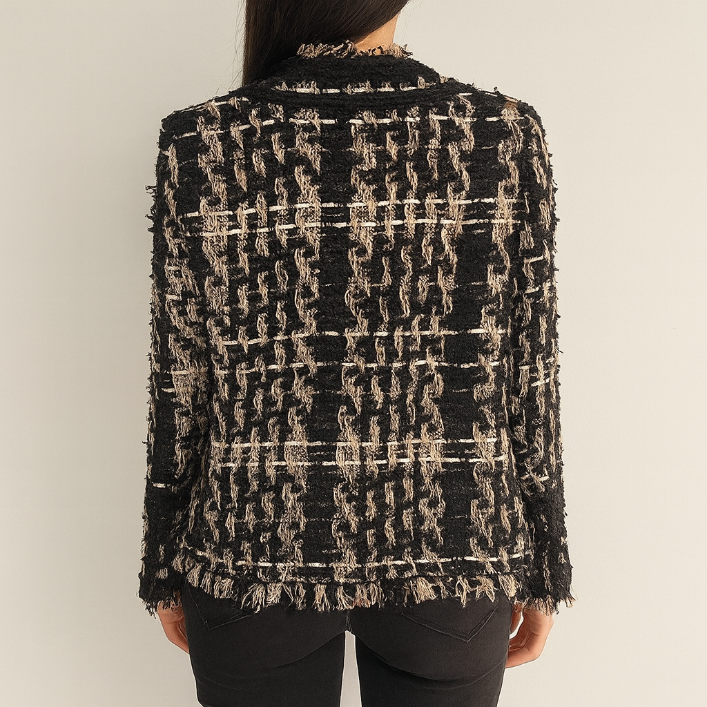 Tweedjasje - Casual zwart en bruin blazertje voor dames-Boetiek Moda