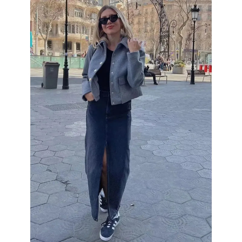 Utility Jacket - Kort damesjasje met kraag en knopen-Boetiek Moda