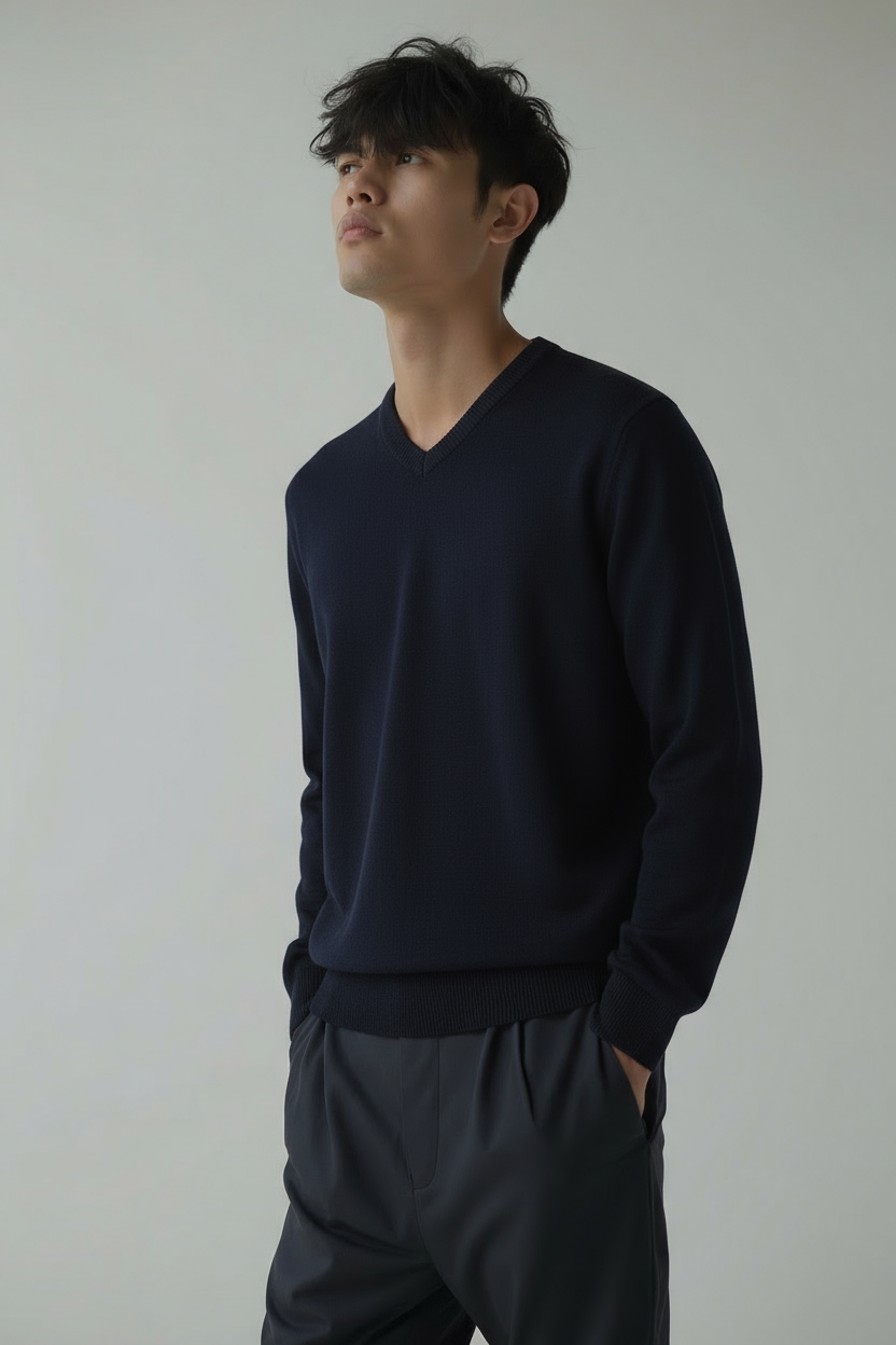 V-hals trui | Effen | Gebreid | Pullover | Gebreide kleding voor mannen-Boetiek Moda