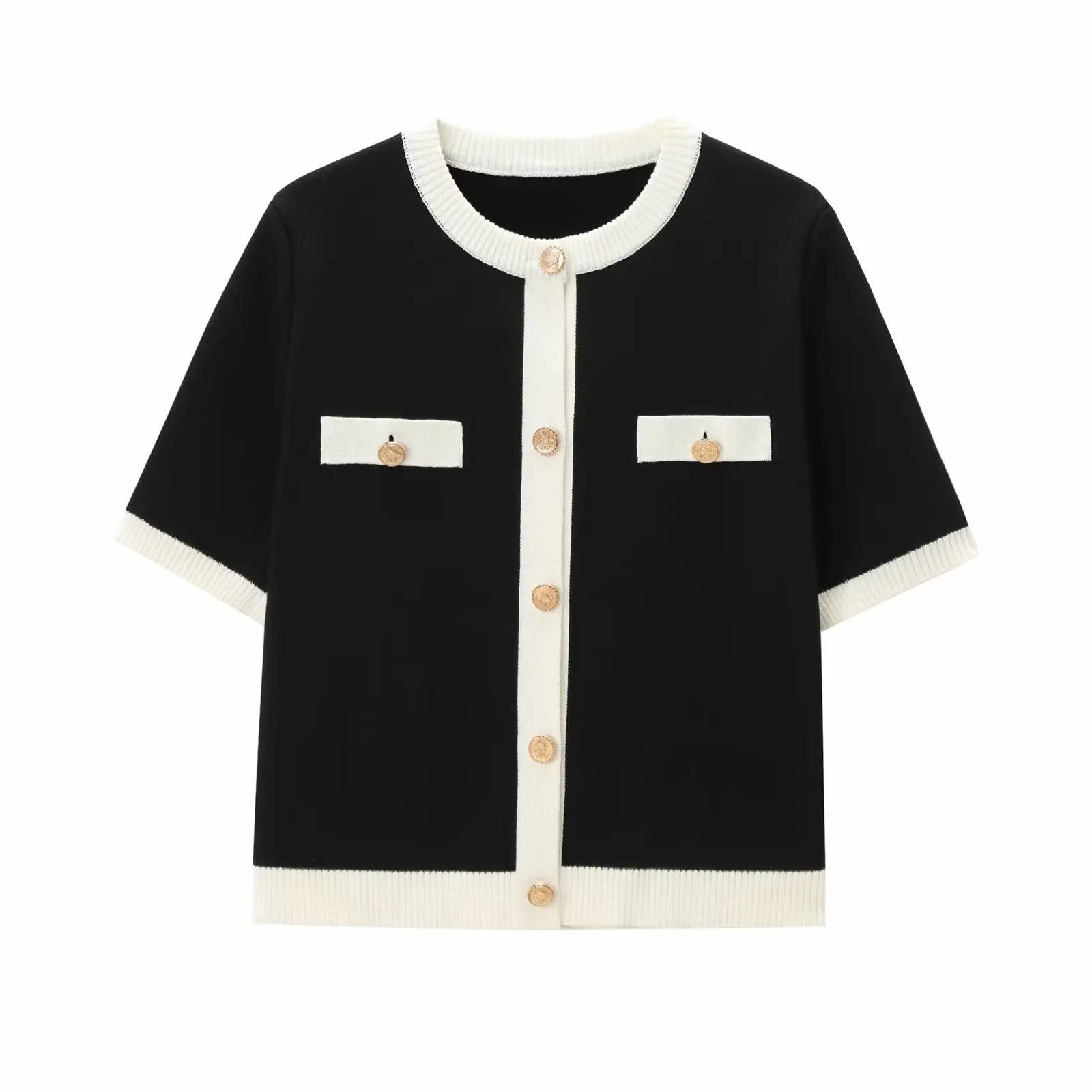 Vest met korte mouwen | Button-Up | Gebreid | Sweater met korte mouwen | Dameskleding-Boetiek Moda