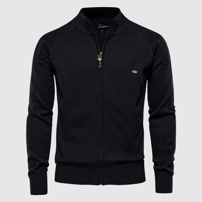 Vest met rits - Gebreid katoenen vest met lange mouwen voor heren-Boetiek Moda