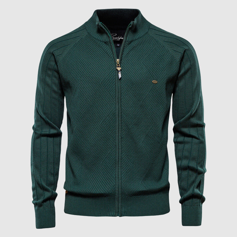 Vest met rits - Gebreid katoenen vest met lange mouwen voor heren-Boetiek Moda