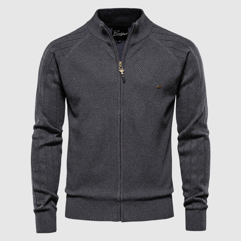 Vest met rits - Gebreid katoenen vest met lange mouwen voor heren-Boetiek Moda
