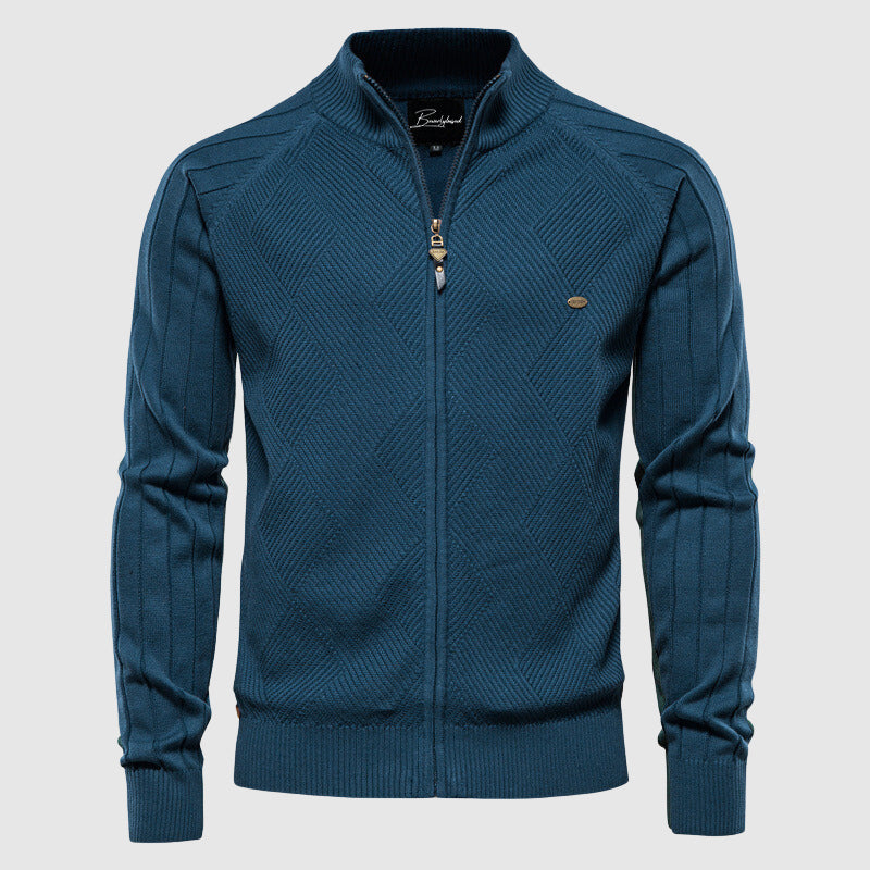 Vest met rits - Gebreid katoenen vest met lange mouwen voor heren-Boetiek Moda