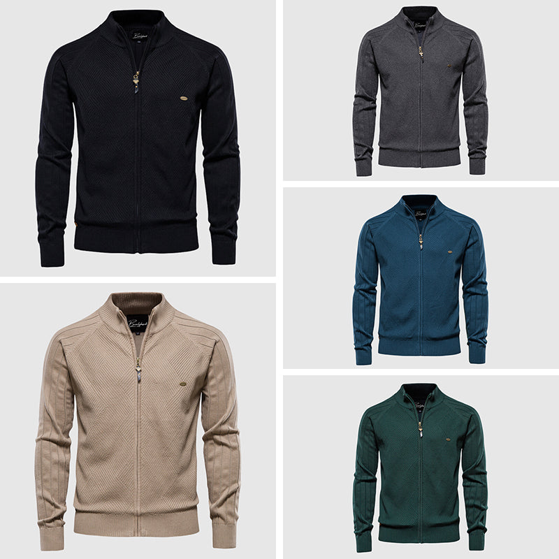 Vest met rits - Gebreid katoenen vest met lange mouwen voor heren-Boetiek Moda