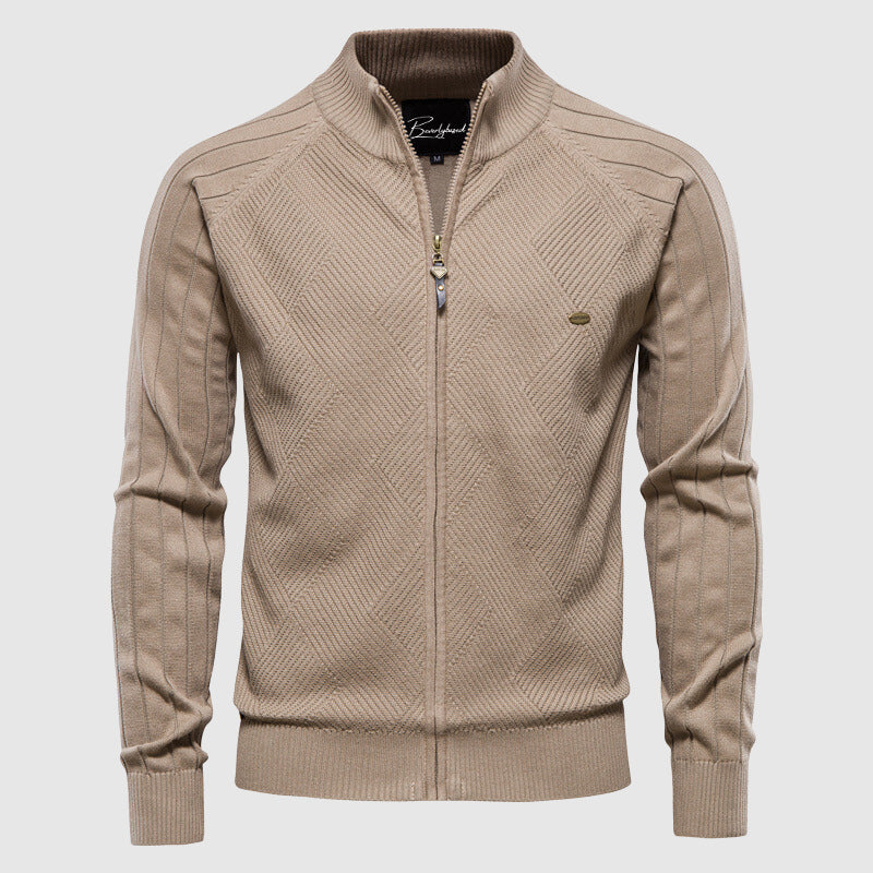 Vest met rits - Gebreid katoenen vest met lange mouwen voor heren-Boetiek Moda