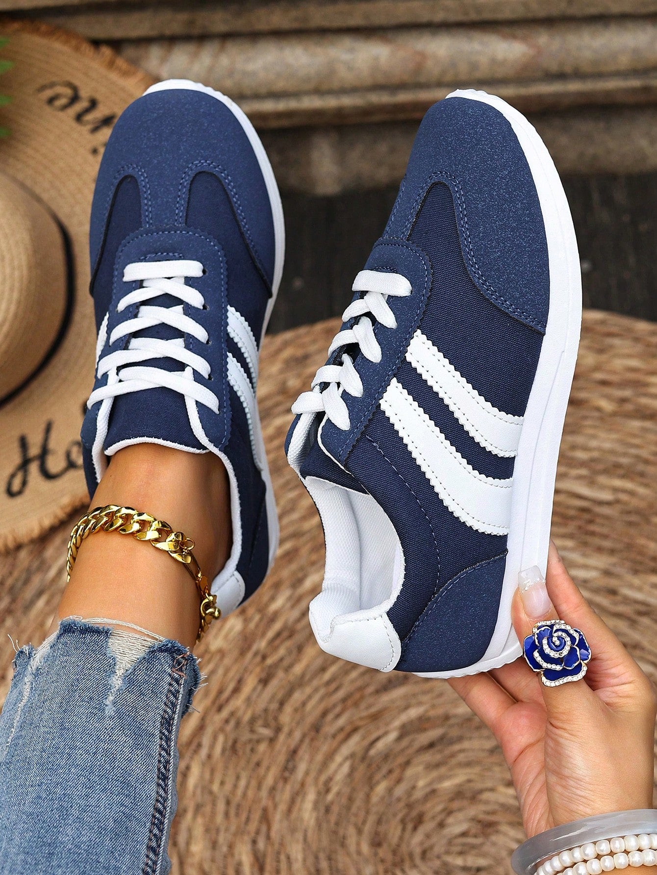 Veterschoenen - Casual gestreepte schoenen voor elke dag voor dames-Boetiek Moda