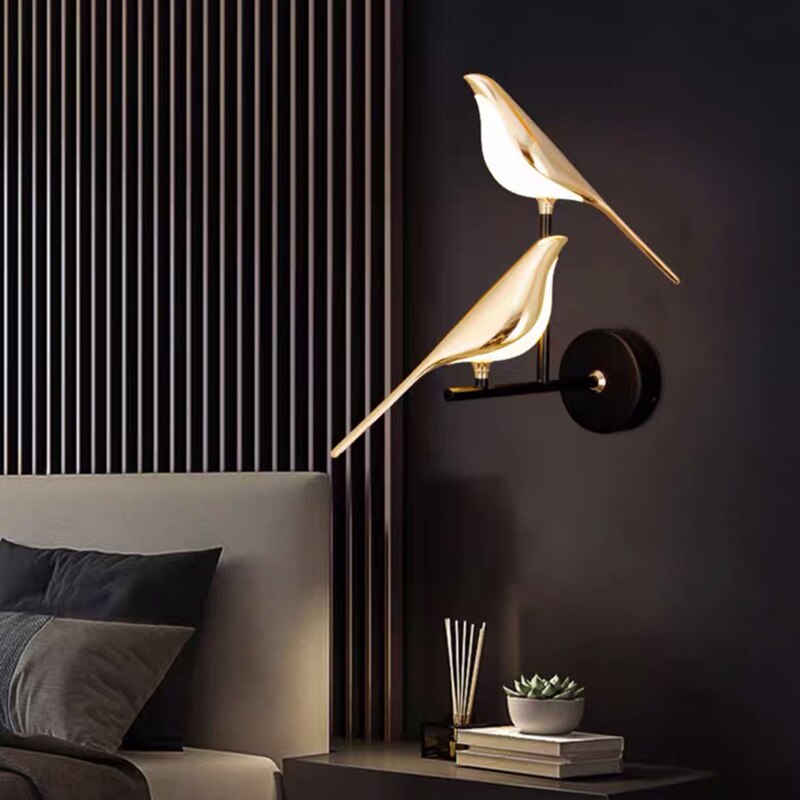 Vogellamp - Decoratieve interieurlamp Goud Zwarte vogel wandlamp-Boetiek Moda