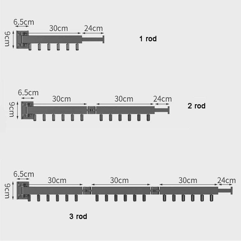 Wanddroogrek | Uittrekbaar | Intrekbaar | Wandgarderobe | Inklapbaar Kledingrek-Boetiek Moda