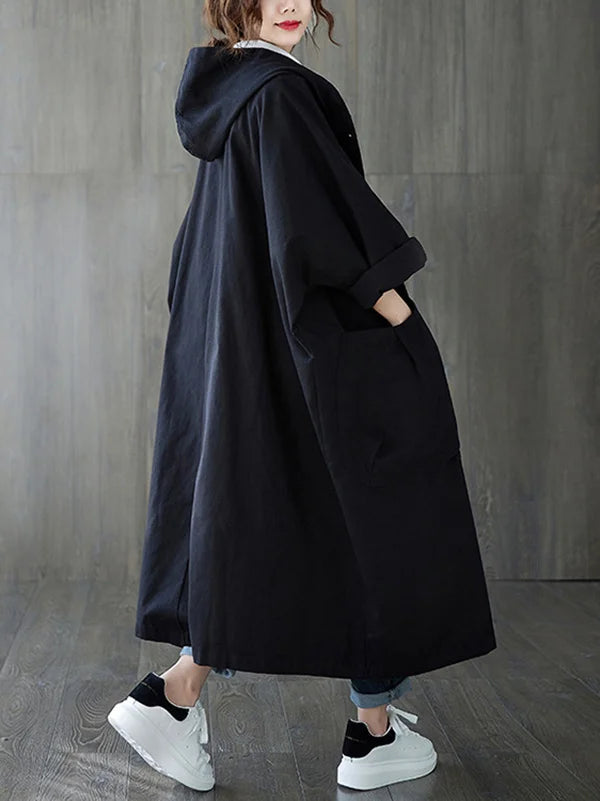 Waterdichte Jas - Lange oversized regenjas met capuchon voor dames-Boetiek Moda