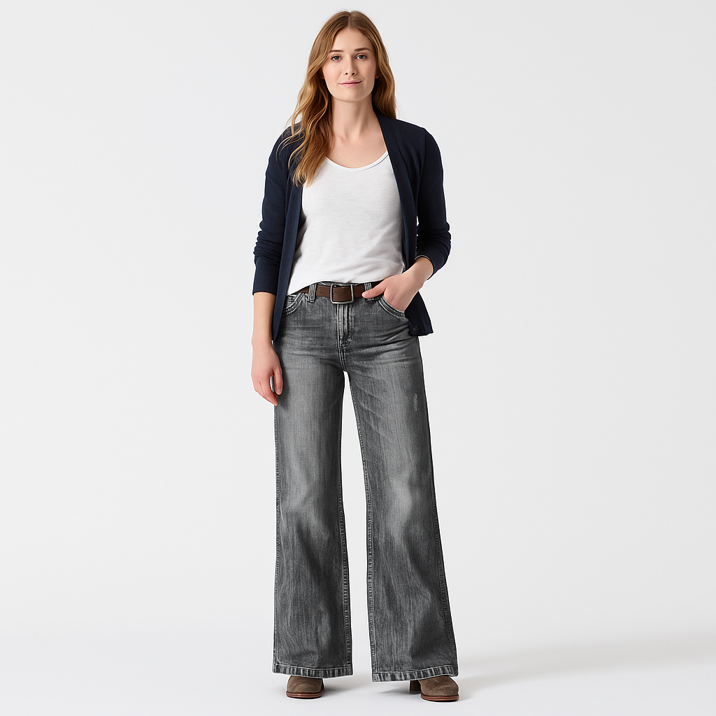Wide Leg Jeans - Dames Regular Waist Loose Fit Flared Jeans-Boetiek Moda