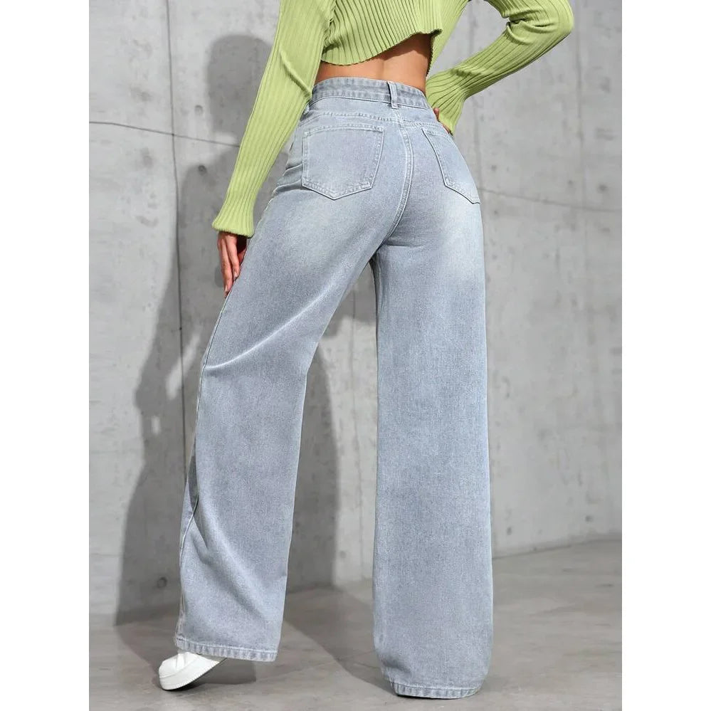 Wide Leg Jeans - Damesjeans met hoge taille en losse pasvorm-Boetiek Moda