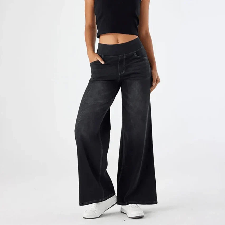 Wide Leg Jeans - Elastische taille, stretchy, losse jeans voor dames-Boetiek Moda