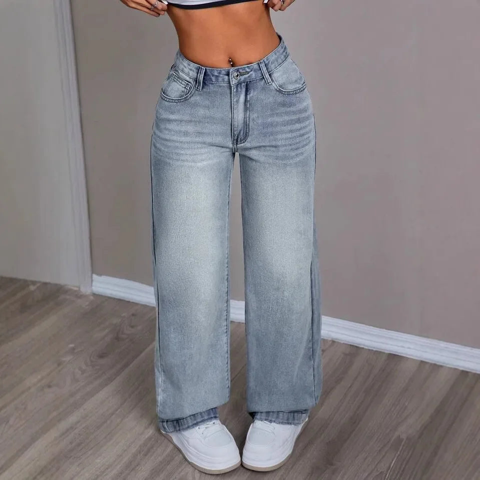 Wide Leg Jeans - Lichtblauw - Hoge taille - Baggy jeans - Damesjeans-Boetiek Moda