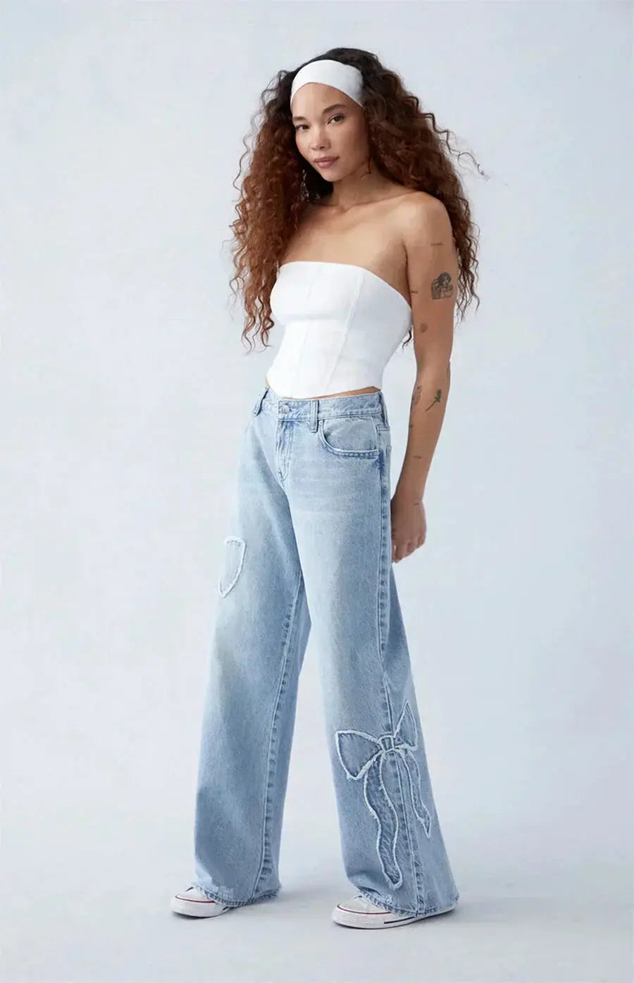 Wide Leg Jeans | Lichtblauw | Strikdetail | Loszittende jeans | Damesjeans-Boetiek Moda
