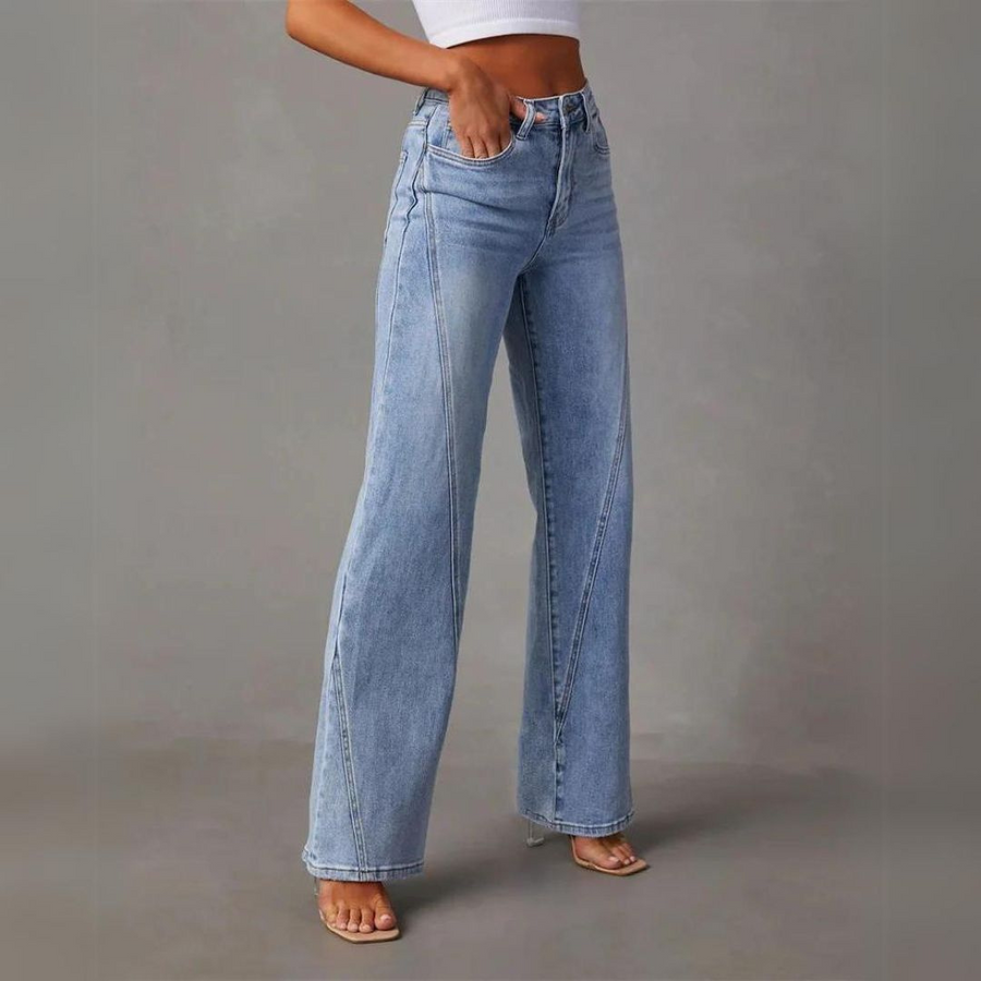 Wide Leg Jeans - Lichtblauw - Uitlopend - Jeans met hoge taille - Damesjeans-Boetiek Moda
