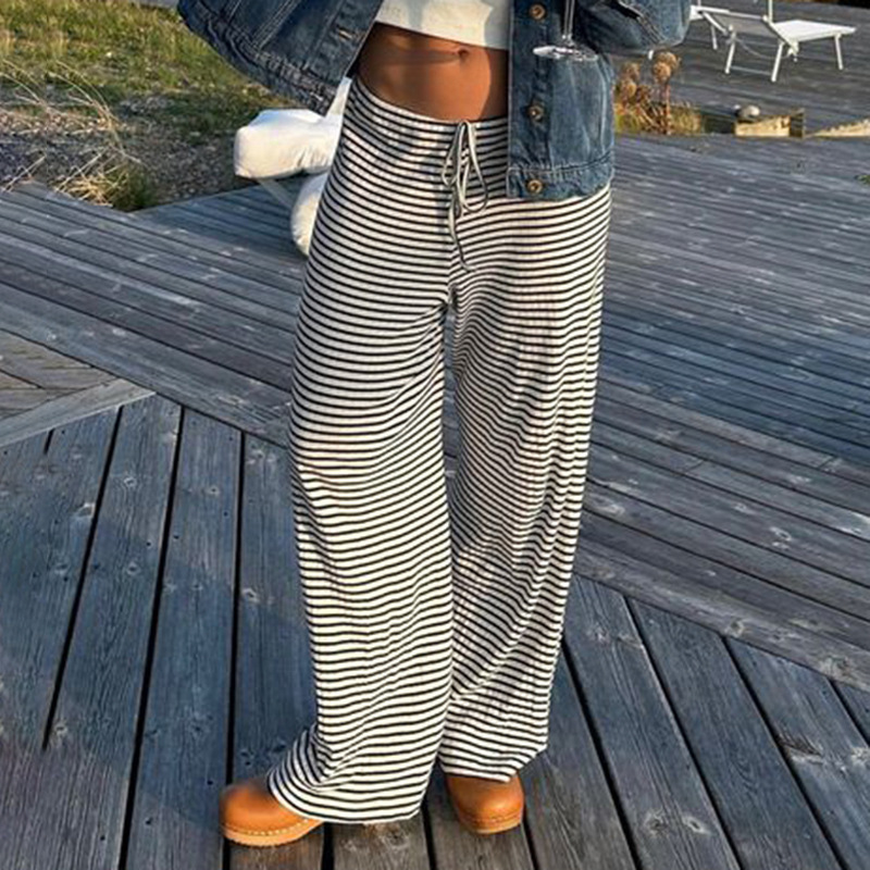 Wijde Broek | Gestreepte | Lage taille | Loungebroek | Damesbroek-Boetiek Moda