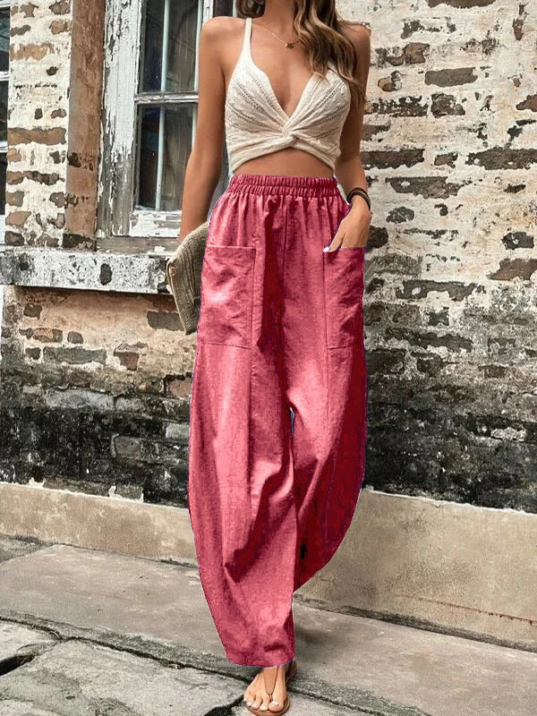 Wijde broek - Baggy, losvallende broek met hoge taille voor dames-Boetiek Moda
