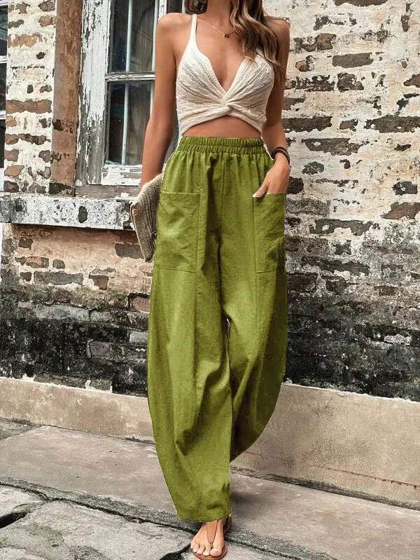 Wijde broek - Baggy, losvallende broek met hoge taille voor dames-Boetiek Moda